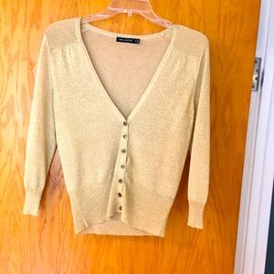 The Limited Gold Metallic Button Front V-Neck Cardigan